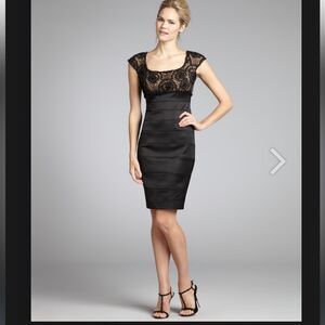 Tadashi Shoji Black Lace Beaded Cap Sleeve Bandage Sheath Dress Size 2 P